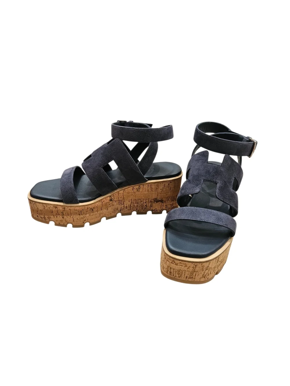 Hermès Havane 30 Cork Platform Sandals – Bleu Céleste Suede – Size 38 NIB